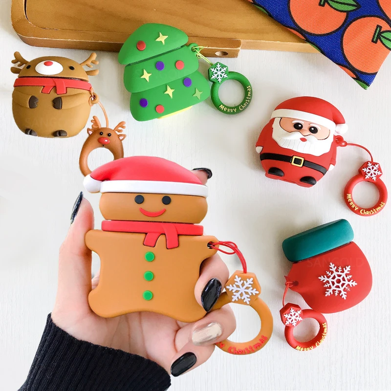 

Cute Christmas Cartoon Headset case For Apple Airpods 1 2 Earphone Silicone Santa Claus Protective Cover For Airpods Accessories