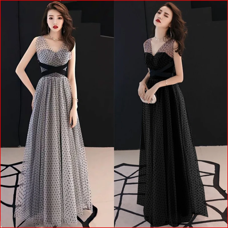 

2021 new dress long elegant fair maiden temperament bowknot party dress party wave point