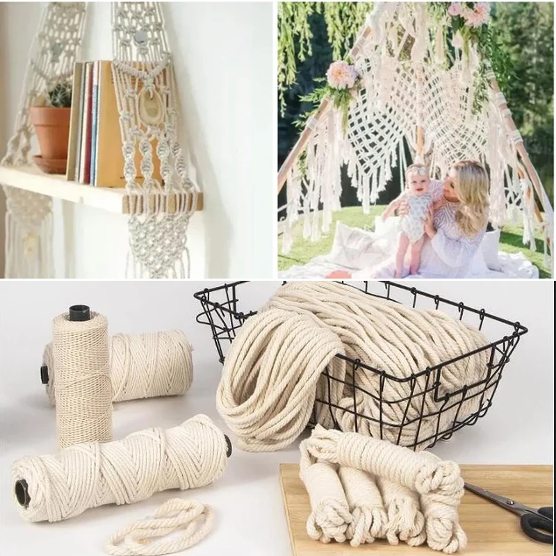 Macrame Rope Twisted String 10-400M 1/2/3/4/5/6mm Cotton Cord Natural Cotton Rope Craft Cord For DIY Crafts Knitting Wedding Dec cotton rope macrame cord
