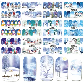 

12 Designs In 1 Set Christmas Style Winter Snowflake Pattern Full Cover Nail Art Water Transfer Stickers Decals DIY A1177-1188
