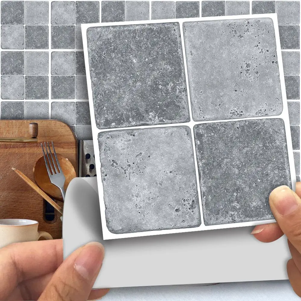 50 25Pcs Mosaic Tile Stickers Transfers Kitchen Grey Antique Marble Effect Self-adhesive Wall Decor 10x10cm/15x15cm | Дом и сад