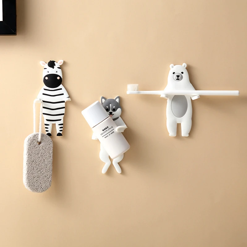 

Non punching cute animal hook multi function door back key home storage organization rack wall no trace strong place sticky hook