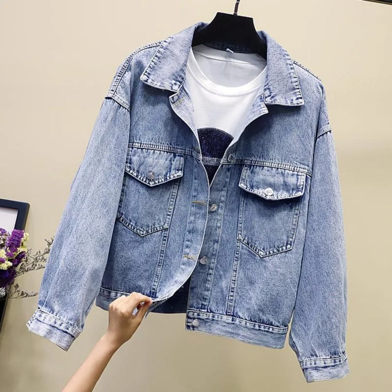 Vangull новая джинсовая куртка Harajuku Женская вышитая джинсовая куртка хип хоп сзади цветок кружева вверх джинсовая куртка повседневная женская куртка