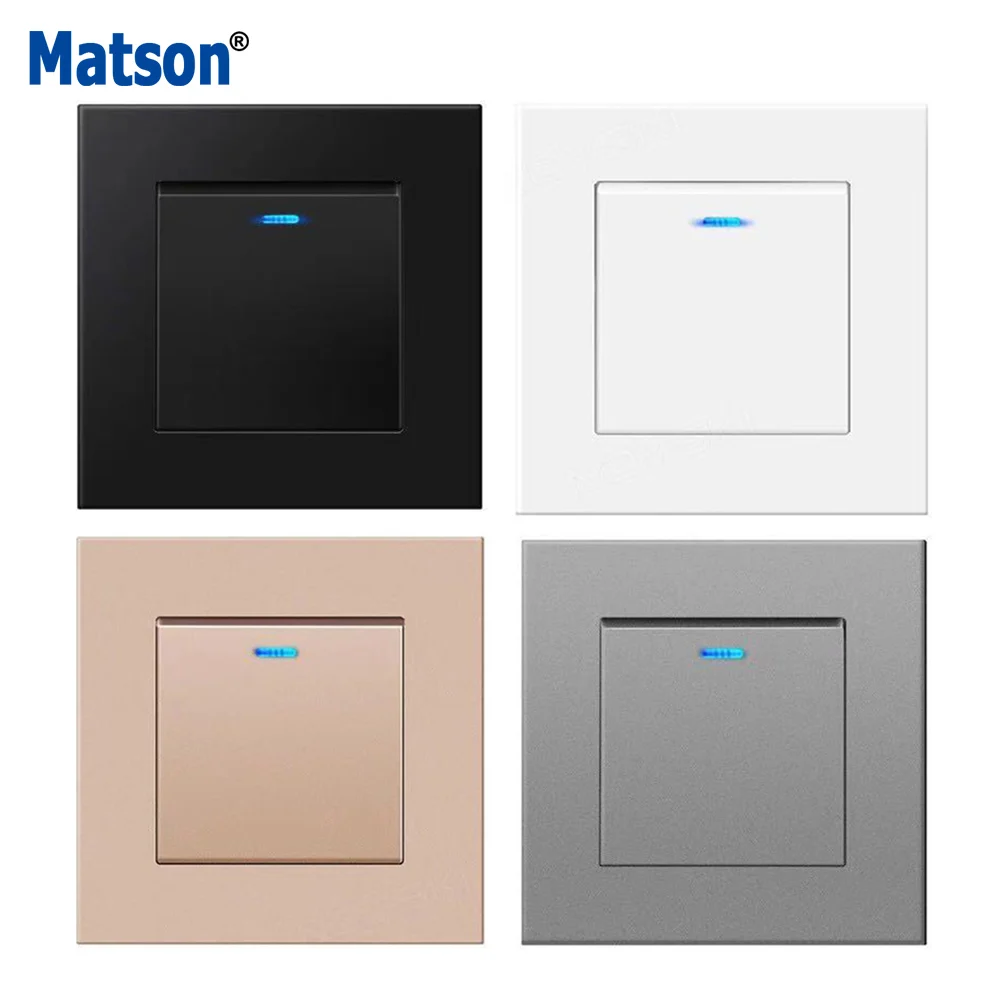 Matson Wall Switch Power Light Switch，EU/UK Standard Plastic Flame Retardant Panel Rocker Switch1/2/3Gang1Way AC110-250V 16A |