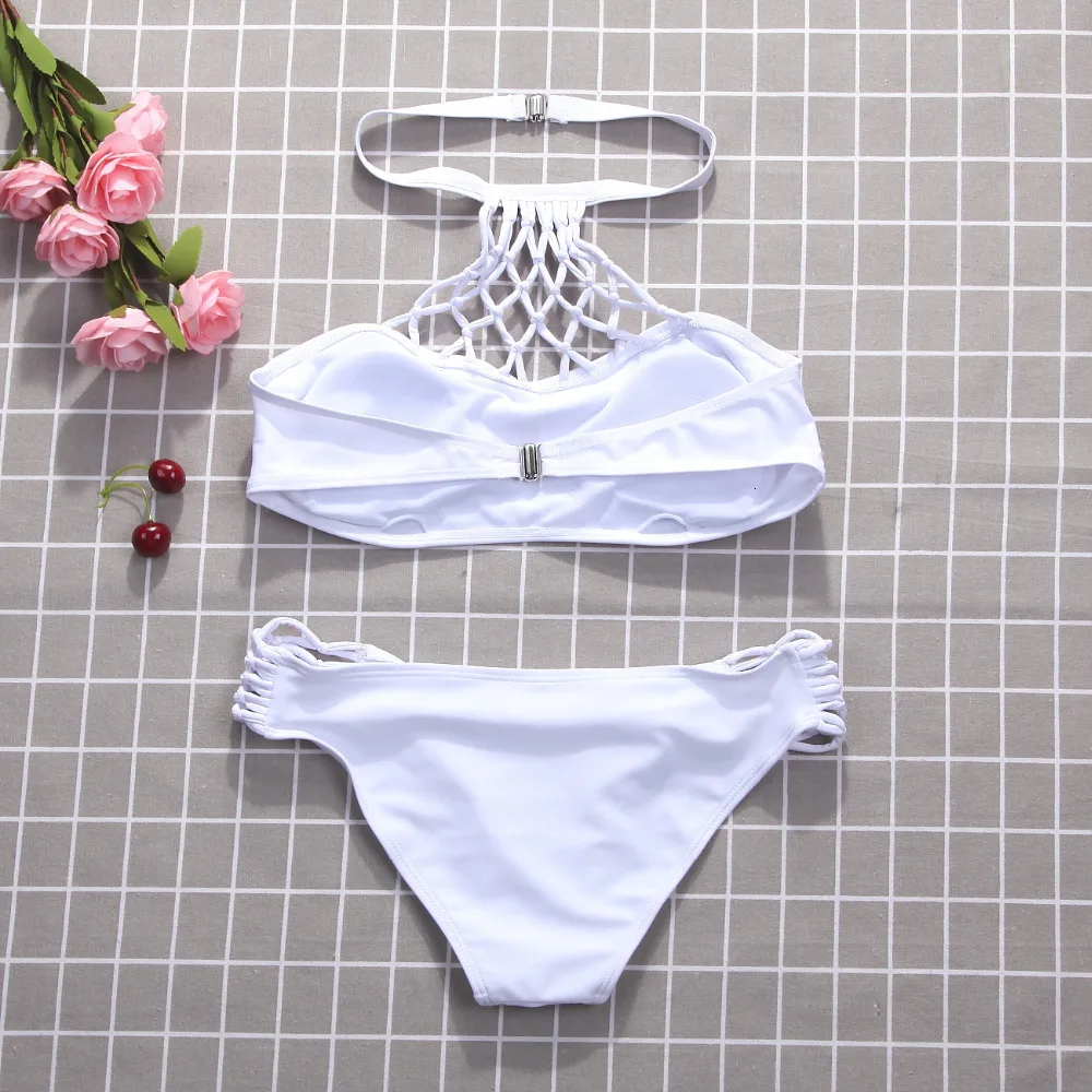 Nieuwe Mode Dames Korte Sets белый сексуальный женский комплект с бретелькой через шею бандо пуш-ап Bh пляжный костюм для женщин Vrouwen