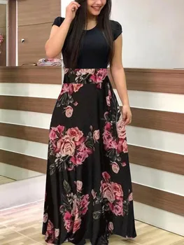 

Large Size Casual Boho Dress S-5XL Floral Print Patchwork Spring Women Dress Plus Size Loose Elegant Maxi Long Dresses Vestidos