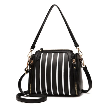 

White Vertical Stripes Women Handbags Top-handle Sac A Main Femme Bolsos Mujer Vintage PU Leather Crossbody Bags for Women 2020