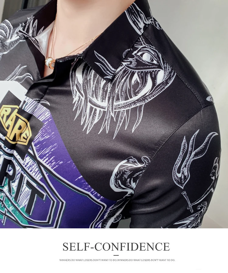 Chemise homme, Качественная мужская рубашка, весна, с принтом, дизайнерская рубашка с надписью, Мужская Уличная одежда с длинным рукавом, облегающие рубашки