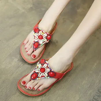 

Women Bohemian Shoes Vintage Ethnic Beads Open Toe Casual Sandals for Summer ENA88