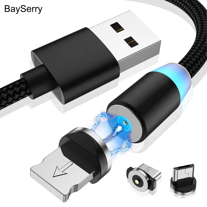 BaySerry светодиодный магнитный зарядный кабель Micro usb type C кабель провод для быстрого заряда для samsung S9 Xiaomi для iPhone 11 XR USB C