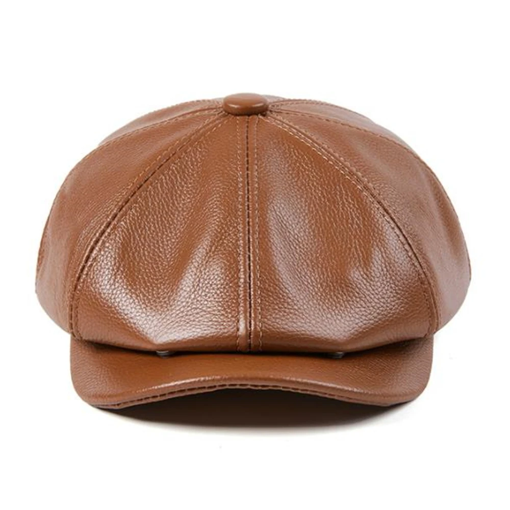 Hot Sale LA SPEZIA Genuine Leather Newsboy Men High Quality Octagonal Hat Autumn Winter Beret Real Cowskin Flat Cap_voghion.com