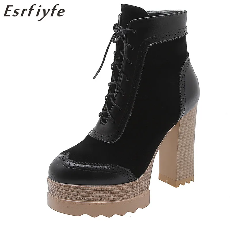 

ESRFIYFE 2020 New Autumn Ankle Boots for Women Platform High Heels Shoes Woman Buckle Short Booties Casual Microfiber Footwear