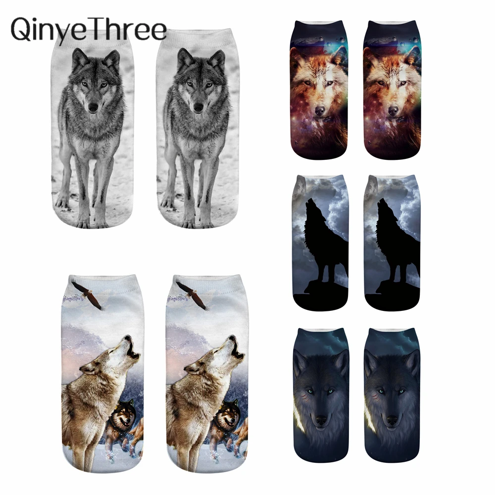 Носки женские в стиле унисекс Wild Wolf модные короткие носки панк/готика с 3D принтом