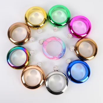 

3.5oz 304 Stainless Steel Bracelet Hip Flask Portable Round Hip Flask with Diamond Lid WB1055