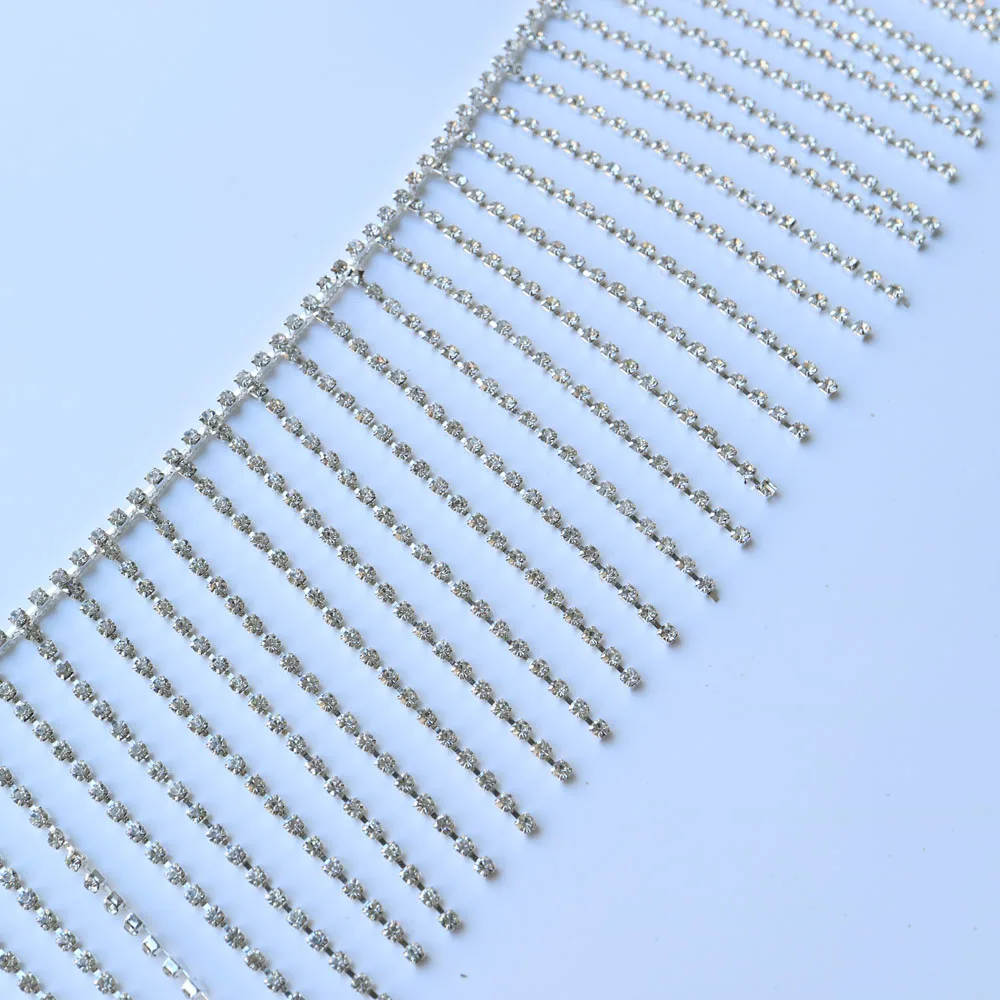 8cm*1yard Silver crystal chain rhinestone trimmings for clothing DIY sewing trim for wedding dresses wedding party decoration