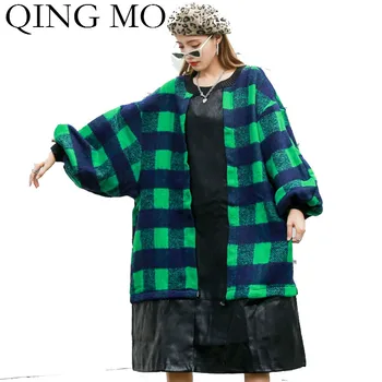 

QING MO Women Temperament Dress 2020 Autumn And Winter New Thickened Warm Dress Female Plaid Stitching Dress Loose ZQY5605