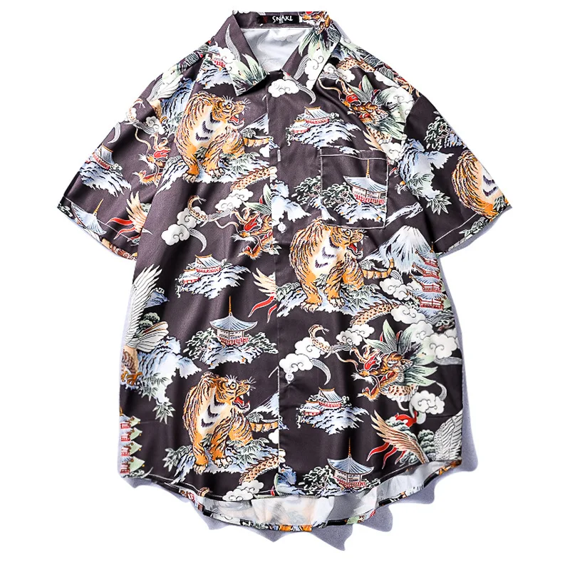 

Summer Tiger Shirt Men/women Camisas Good Fabric Dragon Print Short Sleeve Hawaii Korean Style Gentlemen Clothes Free Shipping