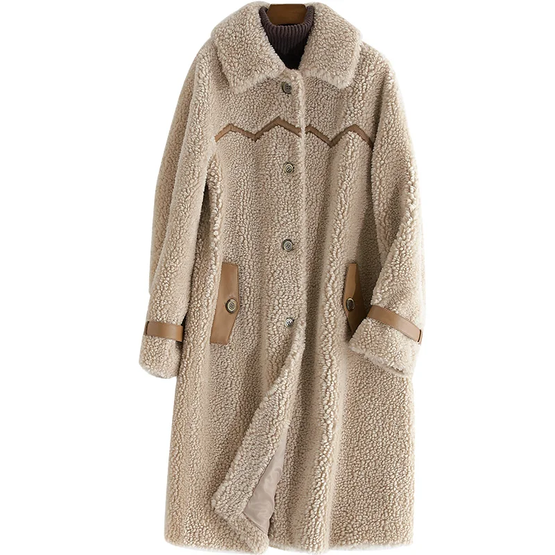Real Fur Coat Female Vintage Long Sheep Shearing Jacket Women Clothes Korean Elegant Wool Fur Coats Tops Hiver 33493