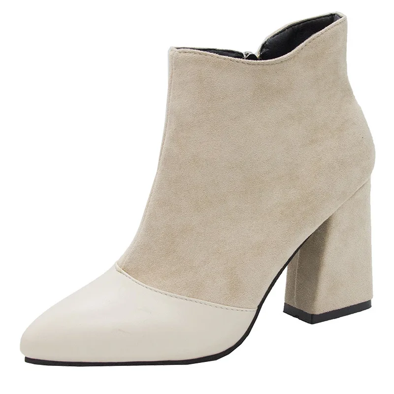 Beige 8cm heel Женские ботильоны; сезон осень-зима; женская обувь на высоком каблуке с острым носком; кожаные короткие Ботинки martin; Высококачественная британская обувь - Цвет: Beige 8cm heel