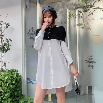 

SuperAen Hooded Shawl Two-piece Shirt Female Korean Style 2020 Spring New Fashion Ladies Blouses and Tops Wild Women Clothing