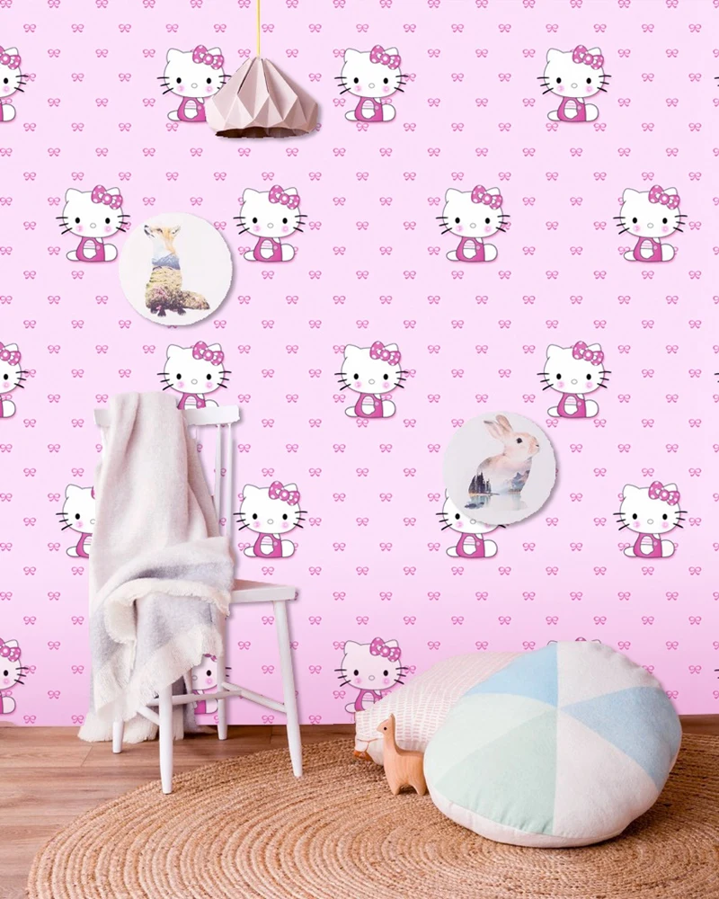 

10m of Princess room Kitty style wallpaper cartoon animated character style wall sticker for kids room decoration
