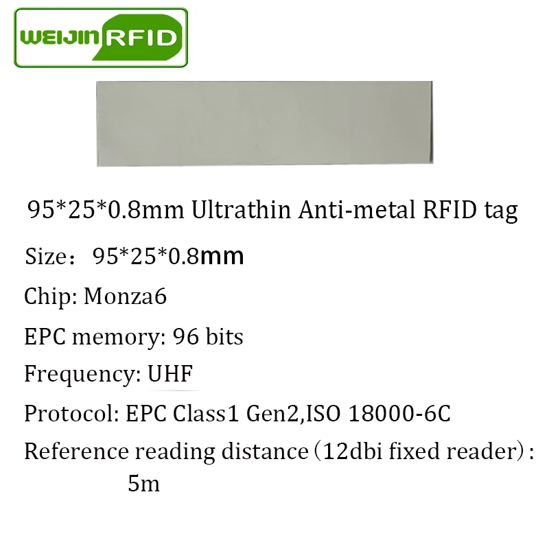 UHF RFID ультратонкий антиметаллический тег 915 м 868 м 10 шт. Основные средства 95*25*0,8 мм длинный диапазон ПЭТ Пассивная RFID Метка