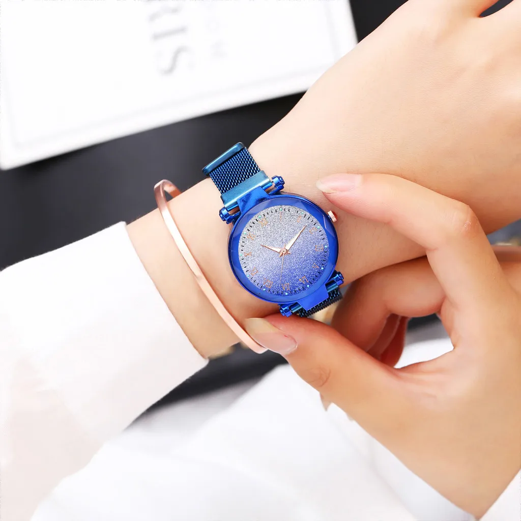 Vansvar роскошные женские часы браслет с магнитной застежкой из нержавеющей стали Небесно светящиеся кварцевые часы Кристальные наручные часы подарок