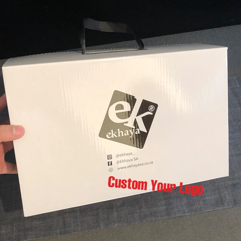 

100Pcs Custom Logo Shoe Box Wig Packing Box Corrugated Board Portable Rope Shoe Box Can Be Customized