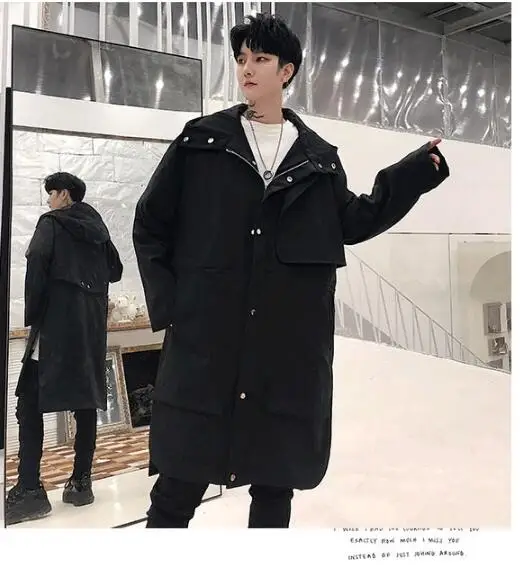 Черный M-xl! Осенняя мода новые модные мужские японские ленивые свободные с капюшоном ветровки повседневные длинные секционные тонкие пальто - Цвет: Черный