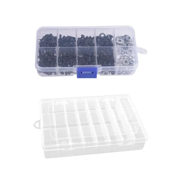 

24 Compartment Slot Storage Box Practical Adjustable Plastic Case with 340Pcs M3 Flat & Round Head Screws Set