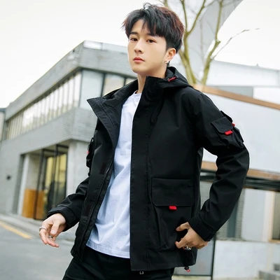 Черный Брендовая куртка для мужчин harajuku с капюшоном желтый homme теплые куртки корейская мода плюс размер M-4XL мужская верхняя одежда пальто одежда - Цвет: Черный