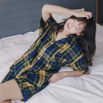 

Summer New Classic Plaid Ladies Pajamas Set Comfortable Yarn-dyed Cotton Lapel Short Sleeve Shorts 2-Piece Home Clothes Pyjamas