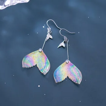 

925 Sterling Silver Tassel Colorful Sequins Mermaid Drop Earrings for Women Party Accessories Jewelry eh432