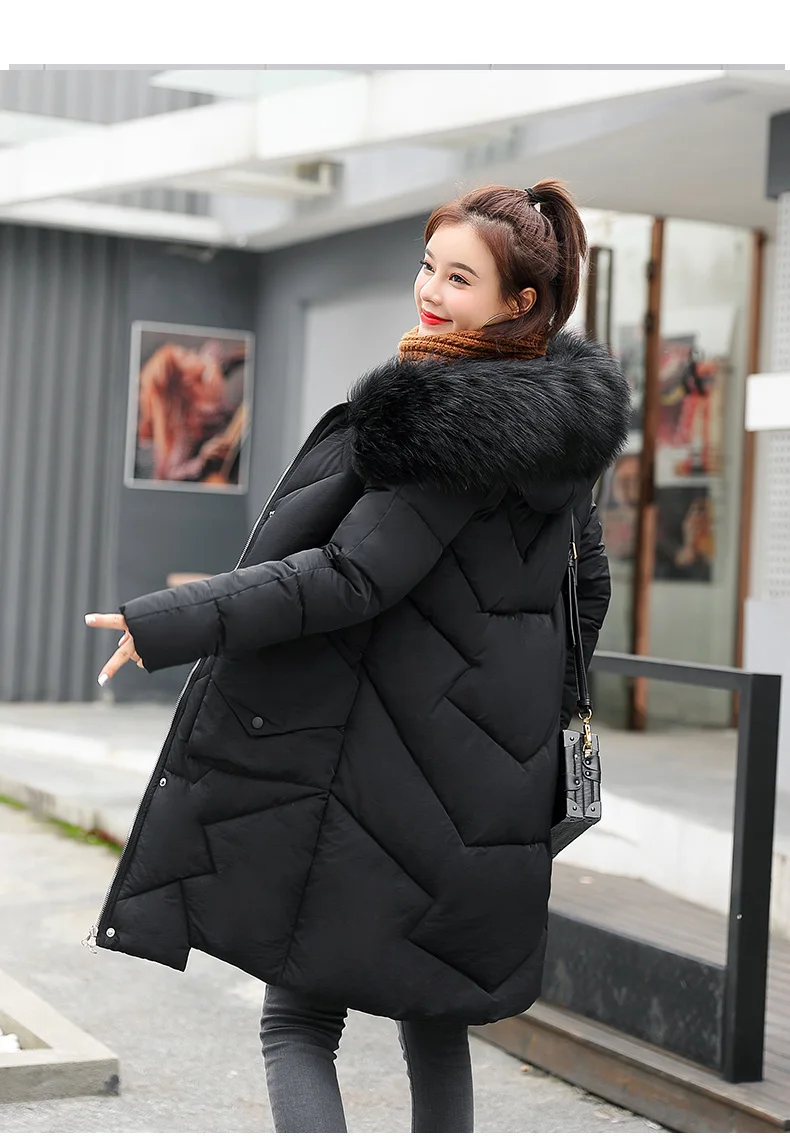 Высококачественная женская зимняя куртка с капюшоном и воротником из искусственного меха, Модное теплое плотное Женское пальто, зимняя длинная парка с карманами