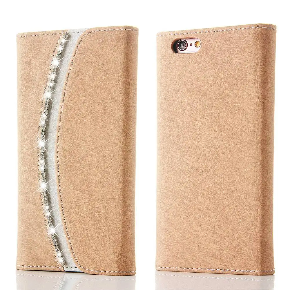 Роскошный чехол-кошелек для девочек с откидной крышкой для IPhone X Xr Xs 11 Pro Max, кожаный чехол для телефона для женщин Apple 7 8 6S 6 Plus 5C 5 5S SE Coque - Цвет: Gold
