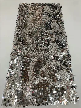 

Novelty 3D French lace with sequins nd Applique 5 yards/lot 2019 latest design African Lace Fabric For Wedding Dress sequins FFR