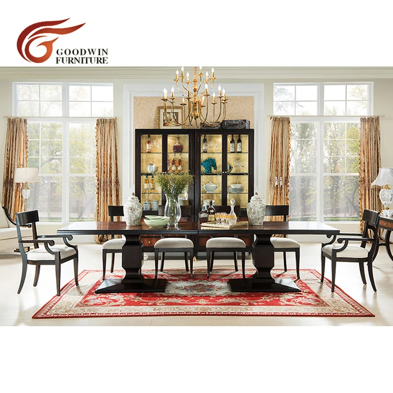 

Luxury elegant cabinet tool box side cabinet and long dining table designs and fabric dining chair WA423