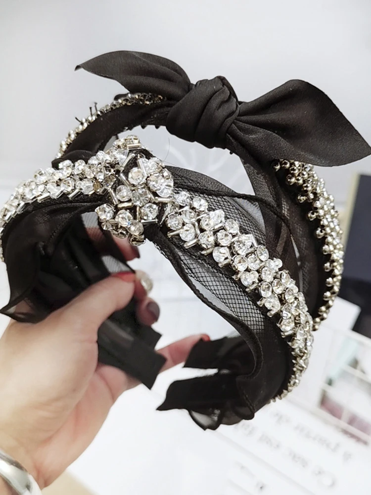 

Hand-woven pearl flower crystal beaded cloth lace headband Lace Hair Accessories Black Butterfly Boutique Bow Knot For Women