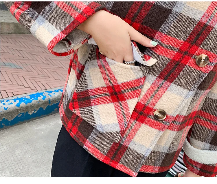 Online Celebrity New Style Winter Women's Lamb Plush Short Coat Korean-style Elegant Fashion Plaid Slimming Tops
