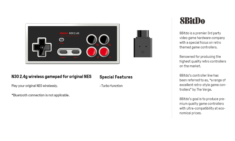 8BitDo N30 2.4G Wireless Gamepad for Original NES