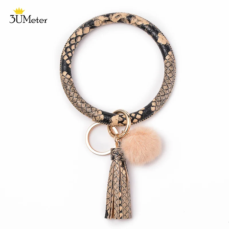 Key Chain Bangle Мода брелок браслет PU кожаный брелок с кисточкой Круглый Брелок Браслет брелок для женщин девочек ювелирные изделия - Цвет: Key Chain Bangle