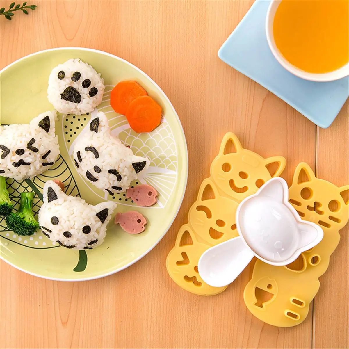 4Pcs DIY 3D Cat Bento Rice Chocolate Sandwich Ball Mold Sushi Cutter Mould Maker 