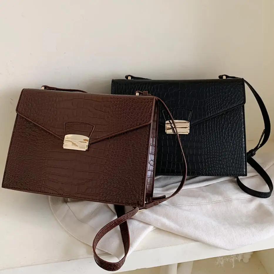 

Vintage Fashion Female Crossbody 2020 New Quality PU Leather Women's Handbag Crocodile Large Capacity Shoulder Messenger Bag