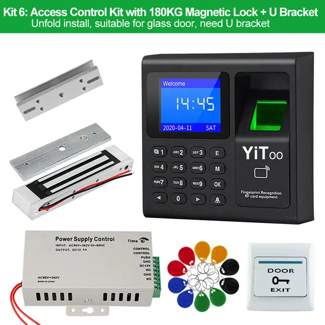 YiToo Complete Fingerprint Password Access Control Set Attendance Check Electronic Smart Door Lock Power Supply Biometric Lock Kit6