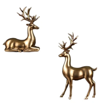 

New-1 Set of 2 Golden Deer Statue Miniature Model European Resin Deer Living Room Bedroom Wine Cabinet Jewelry Wedding Gift