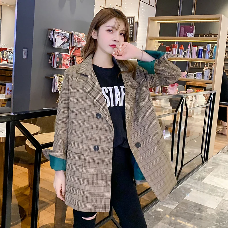 

2019 Spring And Autumn New Style Korean-style Retro Plaid Suit Jacket Women's Loose-Fit Casual Versatile Blazer