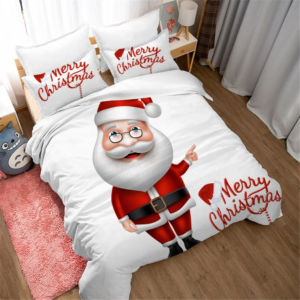 

Happy Christmas Microfiber Bedding Santa Claus Elk Cat Print Cartoon Animals Quilt Cover Pillowcase Kids Gift Home Bed Linen Set