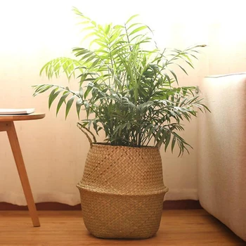 

Seagrass Wickerwork Basket Rattan Hanging Flower Pot Dirty Laundry Hamper Storage Basket 38 x 34 x 30cm