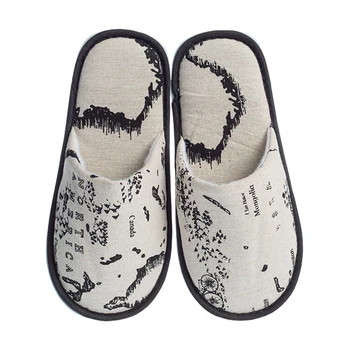 

Man Women Closed Toe Practical Guest Disposable Slipper Home Spa Bathroom Map Print Portable Children Hotel Non Slip Party