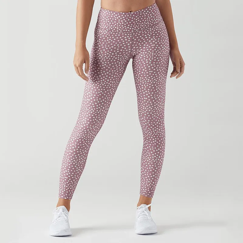 Women Fitness Yoga Pants Slim High waist Sport Leggings Gym Leggings Elastic dot Print Long Tights for Running Tummy Control f3
